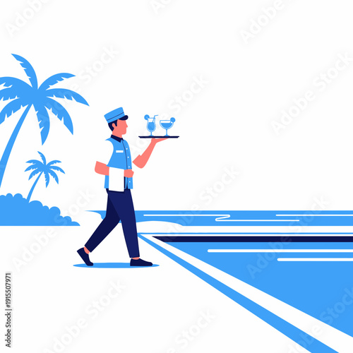 Tropical Resort Hospitality Serving Refreshing Cocktails by the Ocean