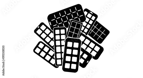 Solar panels in a pile black and white illustration renewable energy concept eco friendly technology