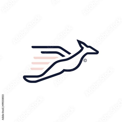 Minimalist line art icon of a jumping kangaroo with speed lines, symbolizing speed, agility, and dynamic movement.