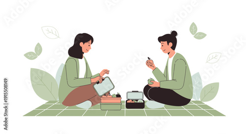Two People Enjoying Healthy Food Outdoors on a Picnic Blanket
