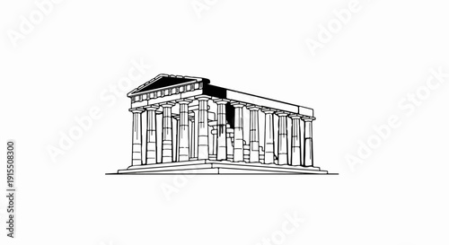Ancient stone temple with colonnade, detailed architectural illustration