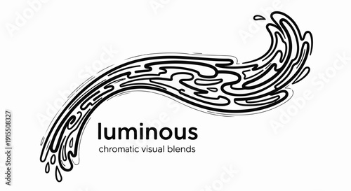 Black abstract fluid wave with text "luminous chromatic visual blends" below
