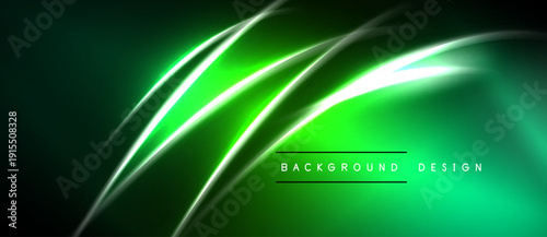 Abstract green background. Neon lines create dynamic flow, modern aesthetic. Dark edges frame vibrant central area. Simple text reads background design.