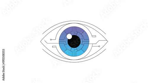 A futuristic digitally enhanced human eye with glowing blue iris