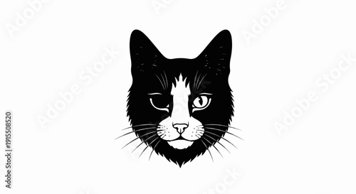 Black and white graphic of a cat's face looking forward, with one eye open and one closed