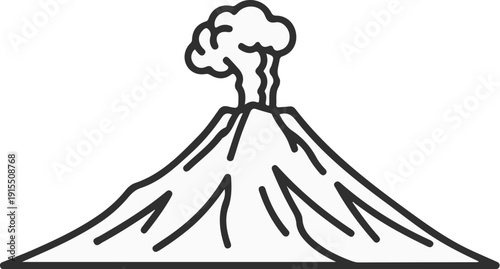 Black and white line drawing of a smoking volcano eruption