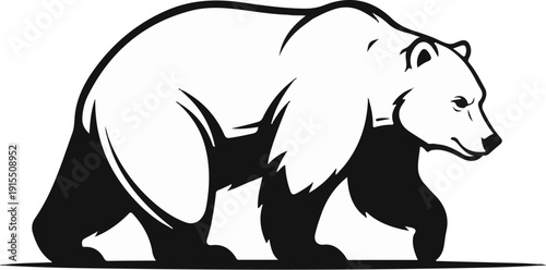 Black and white illustration of a bear walking