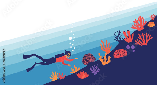 Underwater Exploration Diver Swimming Amongst Colorful Corals