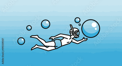 Underwater Exploration With Bubbles And Swimmer