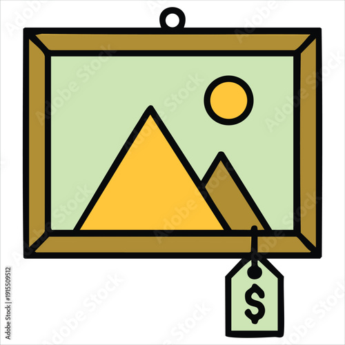 Simple Vector Icon for an Auction Painting with Brush and Artwork Symbol