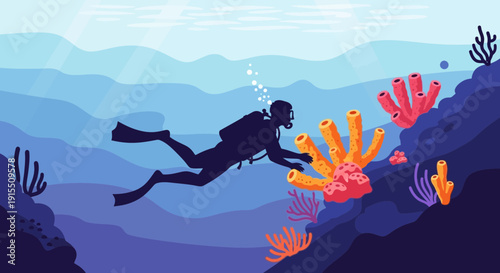 Underwater Explorer Silhouetted Against Sunlight Rays