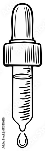 Hand drawn illustration of a dropper with a drop falling from its tip