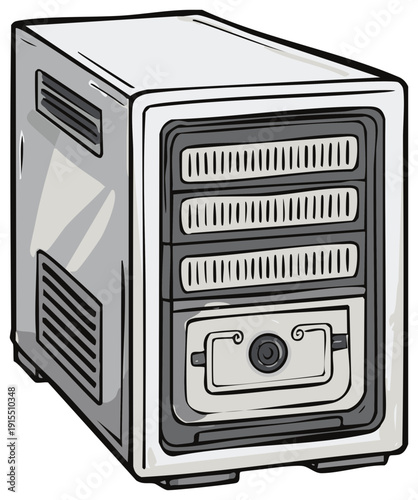 Illustration of a Vintage Kitchen Safe with Vents, Detailed Interior Storage, and Retro Design Elements for Food Preservation