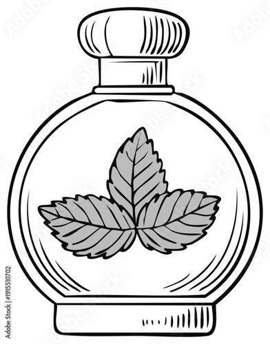 Vintage perfume bottle with herbal design. Vector illustration.