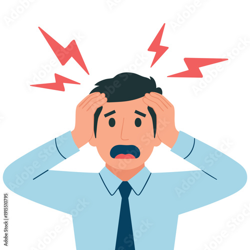 Overworked Office Worker Suffering from Migraine and Tension Isolated Vector Illustration on White Background