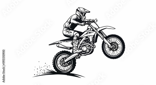 Black and white illustration of a motocross rider performing a jump