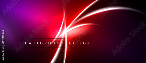 Vibrant abstract background. Neon lines intersect over purple, red gradients. Modern design element for digital projects.