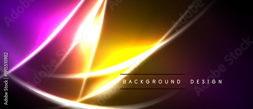 Abstract neon lights create dynamic visual effect. Vibrant colors blend, forming modern background design. Brightness contrasts with dark space.