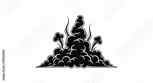 Black cartoon style explosion cloud erupting upwards