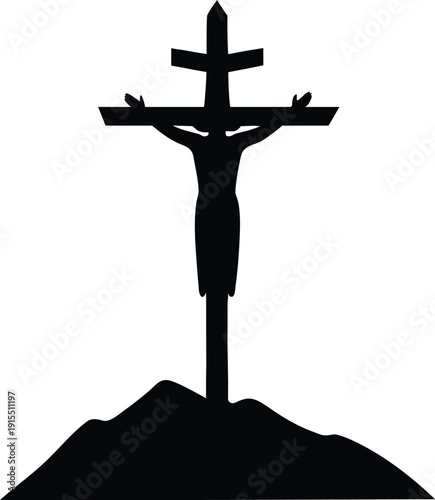 Jesus Christ Crucifixion on Mountain Silhouette white background