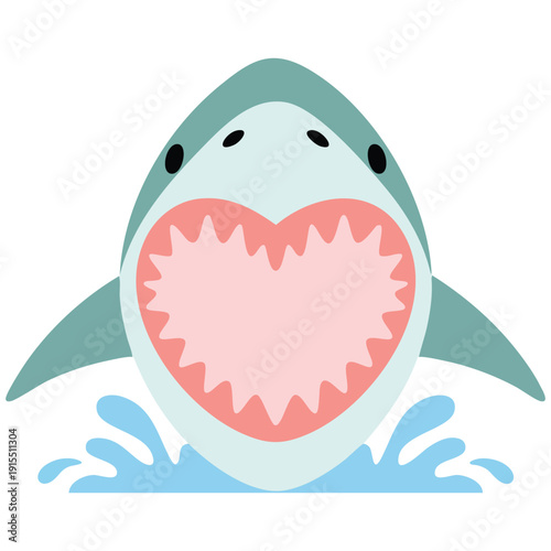 Scary but Cute Shark Character with Wide Open Jaw Isolated Vector Illustration on White Background