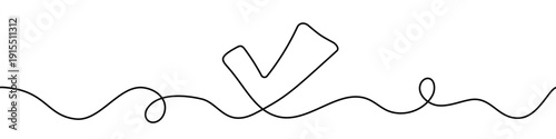 Checkmark symbol drawn with a single continuous, flowing line vector illustration