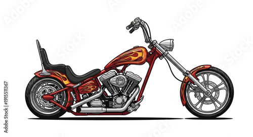 Custom Chopper Motorcycle with Flames.