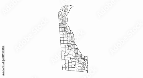 Black and white line map of a state, showing borders, rivers, and circles