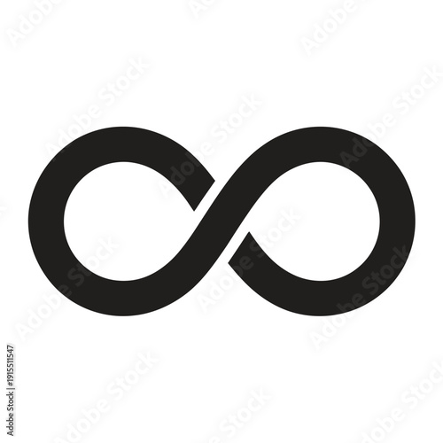 A black infinity symbol on a white background representing eternity and limitless possibilities