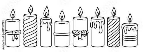 Candle Set Black and White Line Art Vector Illustration
