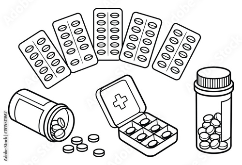 Medical Pills and Containers Vector Illustration