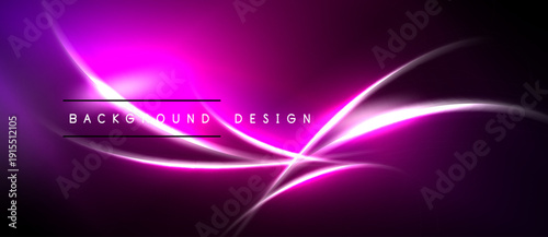 Abstract pink design features flowing lines, bright curves. Dark background enhances vibrant light streaks, modern aesthetic.