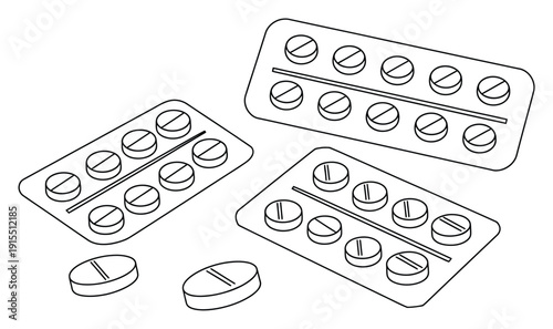 Pills in Blister Packs Vector Illustration