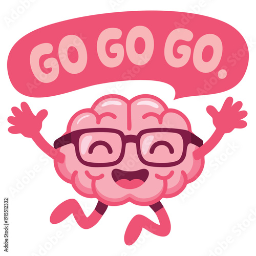 Inspiring Pink Brain Character with Glasses Holding a Motivating Banner Vector