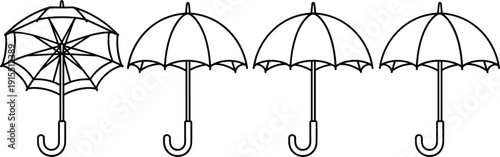 Umbrella collection vector line illustration set with open rain parasol icons isolated on white