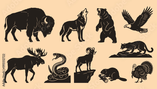 Iconic North American Wildlife Silhouettes Vector Collection