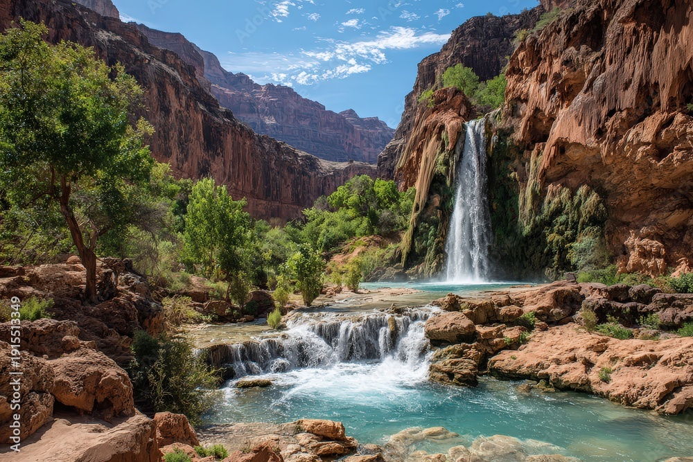 Obraz premium Waterfall Oasis in Red Rock Canyon Landscape