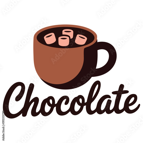 Cozy Handwritten Hot Cocoa Cup with Whipped Cream for Winter Designs Isolated Vector Illustration on White Background