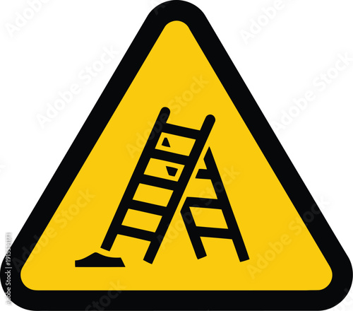 Caution Warning Sign: Yellow Triangle with Ladder Icon for Safety Alerts