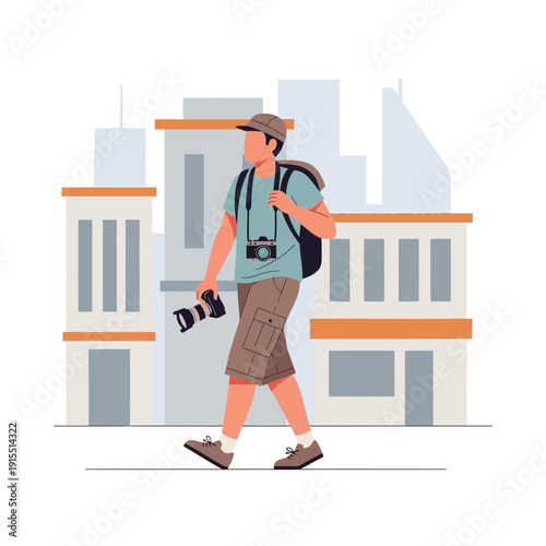 Urban Explorer With Camera Capturing City Sights And Architectural Details