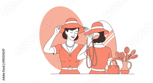 Vintage Elegance Two Women Adorned In Stylish Hats And Dresses