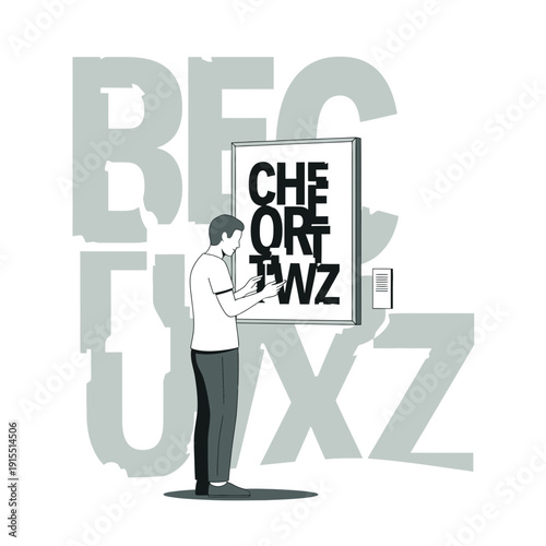 Vision Test Concept Illustration With Optometry Chart And Patient Examining Eyesight