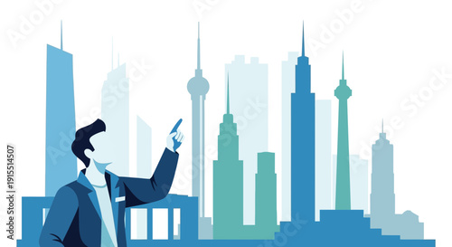 Visionary Executive Gazing Towards Futuristic Cityscape Skyline