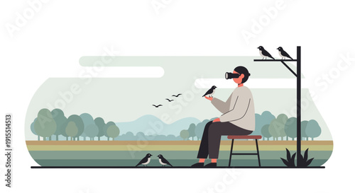 Virtual Reality Nature Exploration With Birds And Scenic Background