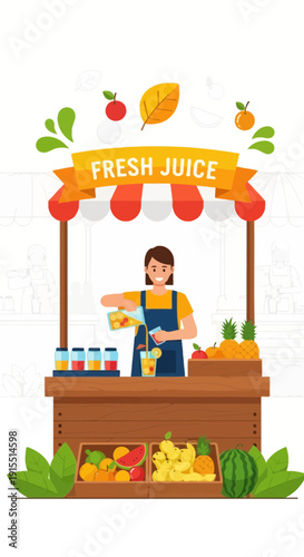 Vibrant Juice Stand Selling Freshly Prepared Beverages