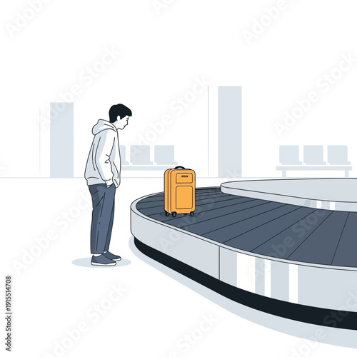 Waiting For Luggage At The Airport Baggage Claim Area With A Single Suitcase