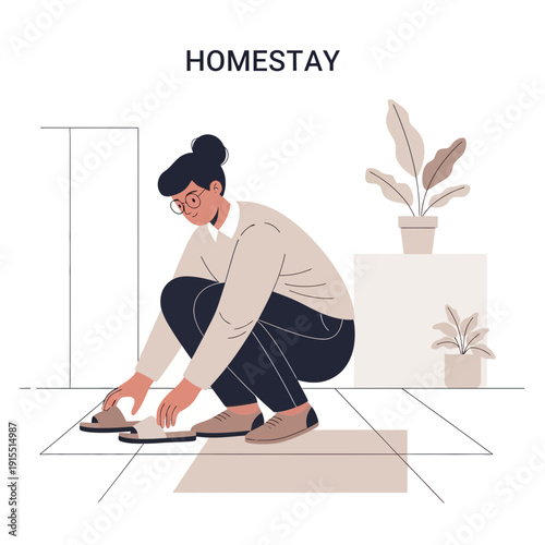 Welcoming Guests To Cozy Homestay With Shoes Off Symbol