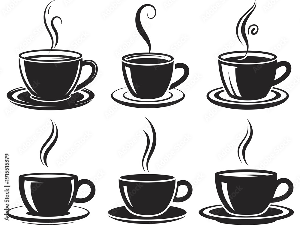 Obraz premium Hot Coffee Cup Vector Icon, Silhouette Illustration Representing Steaming Coffee for Cafés, Restaurants, Beverage Menus, Branding, and Creative Graphic Design Applications.