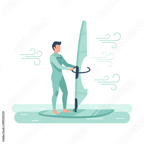 Windsurfing Adventure In Clear Waters Under Breezy Skies