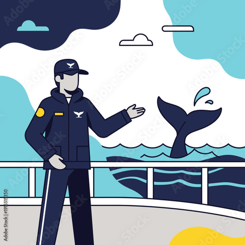 Whale Watching Tour Guide Explains Marine Mammal Encounter Observation